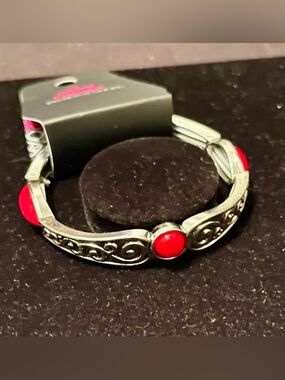 Paparazzi Silver-Tone Bracelet with Red Cabochons